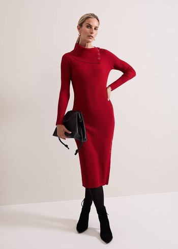 Phase Eight Willow Popper Column Dress Red Canada | GAFYKZ-918